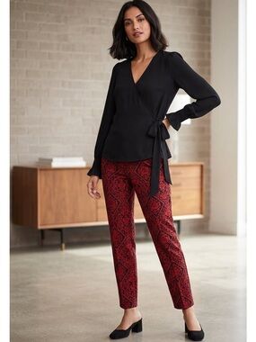 Talbots Black Poet Sleeve Classic Wrap Top Side Tie SZ XS Modern Classic Career